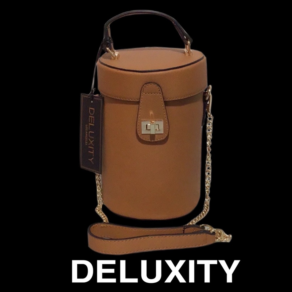 NEW Deluxity Vegan Cylinder Crossbody/Handbag, Brown